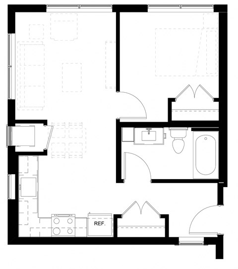 a floor plan of a home with a bedroom and a living room